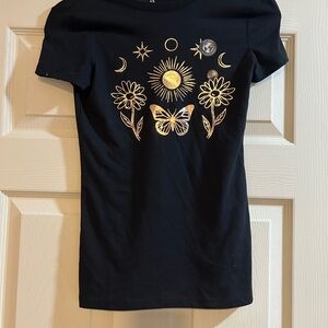 Aeropostale Black Tee with Gold Starburst Design